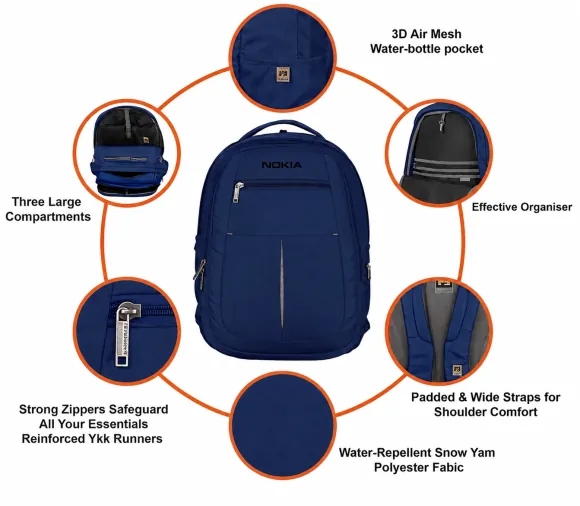 Laptop Backpack - Customozed for Nokia - BLUE Color
