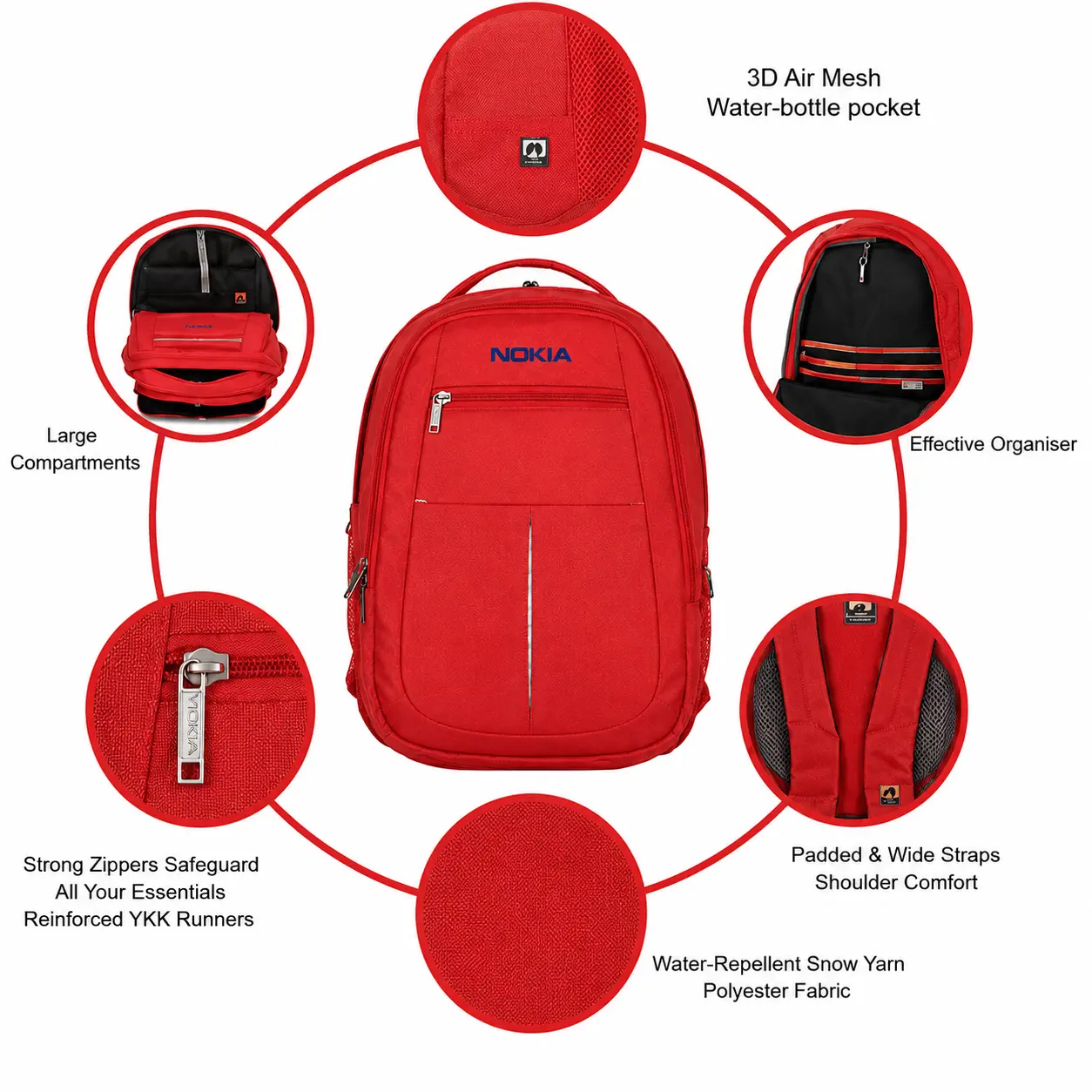 Laptop Backpack - Customized for Nokia - RED Color